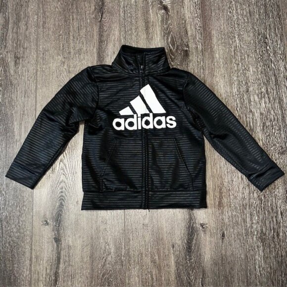 Adidas Track Jacket Warm Up Top 3T Toddler Black Full Zip Logo 100% Polyester - Picture 1 of 4